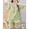 Pijama de Algodón Nube para Mujer, Estilo Verano con Almohadillas en el Pecho, Estilo Dulce de Princesa, Shorts de Manga Corta de Lunares, Conjunto Delgado para Casa