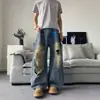 Jeans rotos de estilo americano desgastado para hombre, pantalones de pierna ancha con diseño de moda de otoño, estilo de calle, pantalones geniales y elegantes de longitud hasta el suelo