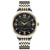Reloj de Pulsera Clásico de Negocios para Hombre con Cuarzo, Números Romanos e Incrustaciones de Diamante, Reloj con Calendario Simple/Doble, Correa de Acero Inoxidable Resistente al Agua