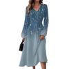 Vestido estampado europeu e americano Amazon Cross-border 2024 primavera e outono novo vestido slim fashion com decote em V vestido de manga comprida para mulheres