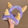 Diadema de peluche de monstruo morado para otoño e invierno, bonita banda para el cabello para mujer, para lavarse la cara, aplicar mascarilla, maquillaje, diadema especial, tocado