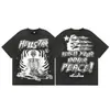 2025 Camiseta Casual Holgada Retro de Manga Corta Unisex Tendencia Americana High Street Estrella del Infierno Infierno Estampado Pesado