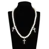 Collar con colgante de cruz de diamante y perla hip hop transfronterizo, personalidad de moda, colgante de alta calidad, joyería europea y americana