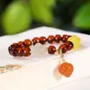 Um Veado Prata S925 Prata de Lei Pimenta de Sangue Pulseira Retrô Personalidade Vermelho do Sul Morango Temperamento Senhoras Hetian Jade Cera de Abelha Pulseira