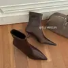 TLEMIKELIN Botines Elásticos Finos para Mujer 2024 Nuevos Vintage Elegantes de Punta Tacón Fino Tobilleras Versátiles y Botines Desnudos
