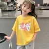 Ropa Infantil Estilo Coreano para Niñas, Conjunto de Verano de Manga Corta con Estampado de Dibujos Animados, Camiseta Holgada de Media Manga para Niños Mayores, Top Casual de Algodón Puro