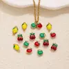 Colgante de fruta de acero inoxidable con goteo de aceite, lindo amuleto de manzana, cereza, limón, pulsera collar DIY joyería hecha a mano
