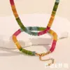 Pulsera Versátil de Joyería Nueva Retro Francesa Transfronteriza Europea y Americana Acero Inoxidable Chapado en Oro de 18 Quilates Color Turmalina Piedra Natural