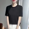 Camiseta de algodón puro para mujer talla grande, cuello redondo, manga corta, colección de verano 2026, color liso, corte holgado, top pullover versátil