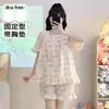 Pijama de Algodão Nuvem para Mulheres, Verão, com Bojo Embutido, Estilo Princesa, Estampa Floral, Manga Curta, Calça Curta, Tamanho Grande para Mulheres Curvas, Conjunto para Casa