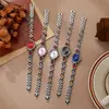 Novo Usado Tendência Oval Pedra Colorida Luz Arco-Íris Luxo Feminino Relógio Clássico Fofo Oval Feminino Pulseira Relógio