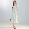 Vestido Floral Verde Estilo Resort Francês Feminino Novo Verão Emagrecimento Vestido Longo
