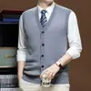 Directo del fabricante: Chaleco cárdigan de punto sin mangas para hombre de primavera y otoño, corte holgado para hombres de mediana edad, top de camiseta básica para hombre