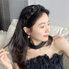 Diadema alta de verano con forma de cráneo, color negro, ligera, de lujo, de organza de alta calidad, tejida con cristales, accesorios clásicos y elegantes para el cabello.
