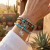 Nuevo producto transfronterizo: Conjunto de pulseras de cordón elástico multicapa estilo vaquero occidental con cactus turquesa y múltiples pulseras de cuentas