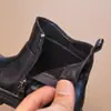 Botas Martin para Niños 2026 Nuevas Botas de Otoño e Invierno Botines Cortos para Niñas Zapatos Pequeños de Cuero Zapatos para Niños Grandes Botas de Cuero para Niñas Negro