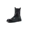 Botas femininas de cano curto, justas, feitas de couro de flor integral, novo estilo outono/inverno, couro genuíno, bico redondo, zíper lateral, salto médio, botinhas femininas