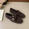 Primer Encuentro Temporada Zapatos Peludos Estilo Francés Pequeños Ropa de Abrigo para Mujer Con Terciopelo Adicional Calientes de Suela Plana Zapatos de Algodón Zapatos Mary Jane Mocasines sin Cordones