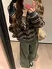 Sudadera retro a rayas estilo americano para mujer, nueva colección otoño 2026, diseño casual estilo coreano con colores contrastantes y un cárdigan con cremallera
