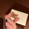 Anillo Lindo de Oso de Peluche con Corazón de Perla y Terciopelo para Niñas, Diseño Simple, Set de Anillos Exquisitos de Comida de Dibujos Animados
