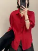 2026 Outfits Geniales y Elegantes de Otoño para Mujer: Nueva Camisa Roja de Manga Larga para Otoño con Cuello de Solapa