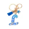 Llavero Colgante Temático Océano Azul con Borla de Estrella de Mar, Llavero de Resina Encanto para Bolso con 26 Letras