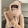 Máscara de Oso, Gorro, Bufanda, Gorro Todo en Uno, Guantes de Invierno para Mujer Adulta, Bufanda para el Cuello, Cortavientos para Ciclismo, Lindo y Cálido Tres en Uno