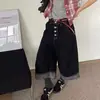 Jeans masculino de verão estilo chinês retrô, cor original, corte reto solto, design de workwear moderno com botões, calça cropped de perna larga