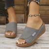 Chinelo Casual de Plataforma Grande Tamanho Transfronteiriço para Mulheres 2025 Novo Estilo Linha Ondulada Cor Pura Moda Simples Sandálias Boca de Peixe