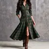 Estación Independiente de Amazon Comercio Electrónico Transfronterizo Ropa de Mujer Vestido Largo Retro Occidental a Cuadros con Cinturón Desmontable Moldeador de Cintura y Bolsillos