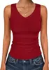 2026 Camiseta sin mangas de punto acanalado ajustada básica de verano transfronteriza para mujer, cuello en V, chaleco, top casual de moda sin mangas
