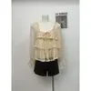 Blusa de Otoño para Mujer Ruoxin Estilo Coreano Suave con Capas de Volantes y Encaje Top Holgado