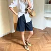 Shorts rectos de lino estilo "old money" para mujer, shorts casuales de pierna ancha de algodón-lino finos de verano, pantalones de longitud media
