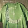 Camiseta de Manga Corta Retro Americana Creativa de 180g Transfronteriza Tallas para Hombre y Mujer Verano Suelta de Algodón