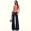 Jeans reto azul escuro estilo americano para mulheres, novo modelo verão 2026, cintura baixa, versátil, modelador, calças casuais pantalona