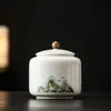 Latas vazias de porcelana de jade com gordura de ovelha de alta qualidade, grandes, meio quilo, recipientes selados para armazenamento, caixa de chá, armazém de chá, latas de chá de cerâmica para chá vermelho e verde