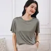 Camiseta de triacetato con cuello redondo, manga corta, de alta gama, nueva, de verano, satinada, fina, transpirable, cómoda, para mujer