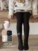 Leggings de Felpa Cepillada para Niñas 2026, Primavera, con Felpa Fina, Estampado de Letras Elegante, Color Sólido, Adecuados como Ropa Exterior, Calcetines para Niños Pequeños