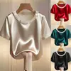 2026 Sitio Independiente Deseo Amazon Primavera/Verano Estilo Francés Perla Cuello Redondo Satín Camisa Camiseta Manga Corta
