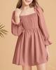 Verano Nuevo Transfronterizo Europeo y Americano Cuello Cuadrado Manga Linterna Vestido con Volantes Cintura Alta Encaje Falda para Niñas