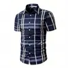 Camisa Xadrez Retro Americana de Manga Curta Cruzamento de Fronteira Nova Casual Tendência Roupas Masculinas Xadrez Sem Ferro Suave Sedosa Camisa Homem