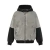 Sudadera con Capucha Pesada Lavada Estilo Callejero Americano Oso Mágico, Chaqueta Versátil de Ajuste Holgado High Street para Pareja, Sudadera con Capucha Falsa de Dos Piezas