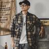 Camisa de trabalho pesada retrô americana masculina manga comprida 2024 nova camisa xadrez jaqueta casual masculina outono