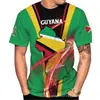Camiseta Masculina Casual de Algodão com Estampa 3D da Bandeira e Emblema Nacional da Guiana, Gola Redonda, Manga Curta, Venda Direta da Fábrica, Fornecimento para Exportação