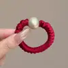 Foto RealNovo Elástico de Cabelo com Laço Vermelho Bordô de Cetim para Mulheres, um Acessório de Cabelo Essencial de Alta Qualidade para o Ano Novo
