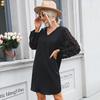 Bai Fen Zhi YiComercio Exterior Transfronterizo Moda Europea y Americana Ropa de Mujer Vestido Negro Holgado de Manga Larga Otoño Estilo Hepburn