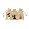 Bolsas de Juta com Cordão para Halloween em Estoque, Sacos para Armazenamento de Doces e Biscoitos, Bolsas de Juta com Cordão para Decoração de Presentes de Halloween