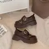 Zapatos Mocasines de Suela Gruesa y Boca Profunda 2026 Nuevo Otoño Puntera Redonda Modernos Casuales Hebilla de Cuero Sintético Tacón Grueso Zapatos Pequeños de Cuero para Mujer