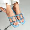 Nuevos Zapatos de Ducha Cuadrados con Hebilla de Pedrería para Mujer, Verano Brillantes Planos Antideslizantes para Exteriores, Sandalias de Lujo Ligero, Venta Caliente Transfronteriza, En Stock