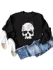 Top feminino transfronteiriço europeu e americano outono e inverno estampa de caveira de Halloween Gola redonda solto casual Gola redonda gola